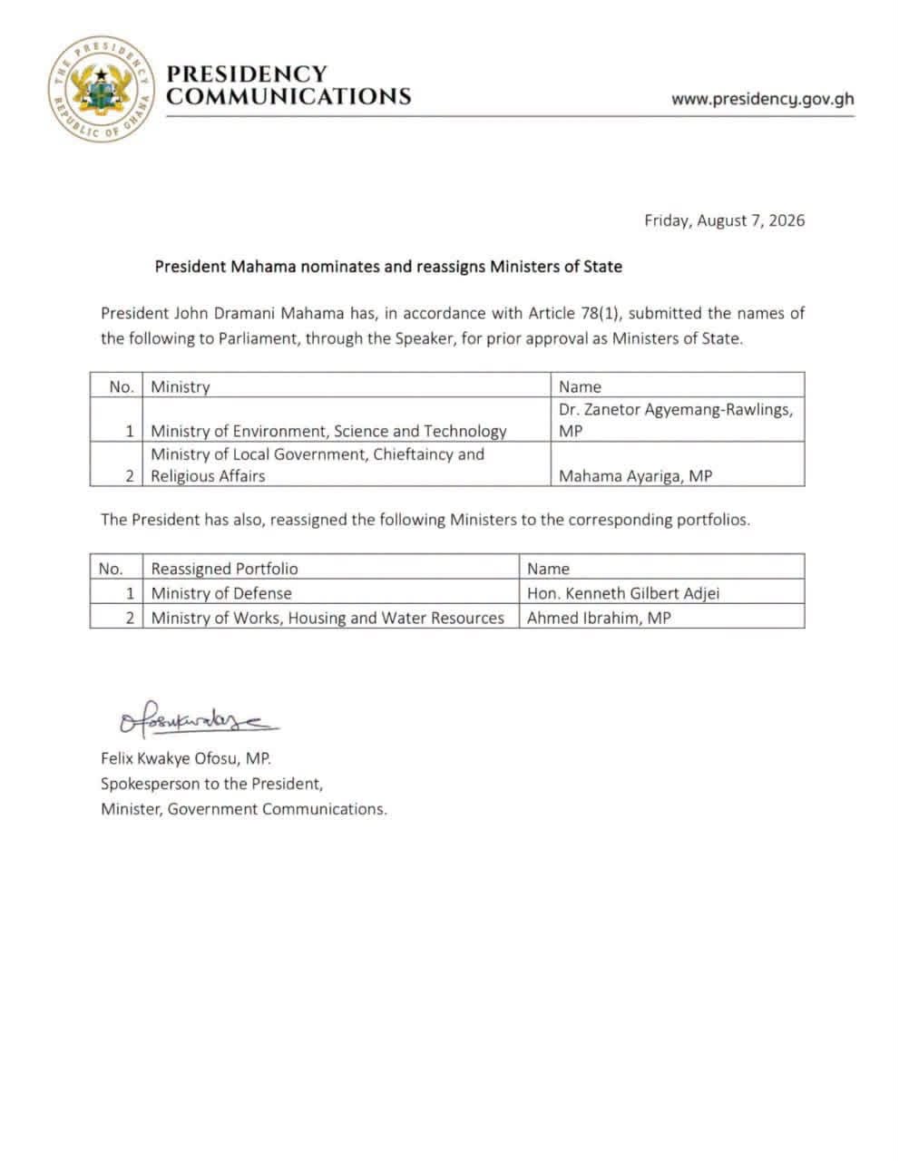 Mahama nominates Zanetor, Ayariga in ministerial reshuffle whatsapp image 2026 08 07 at 6.07.57 am